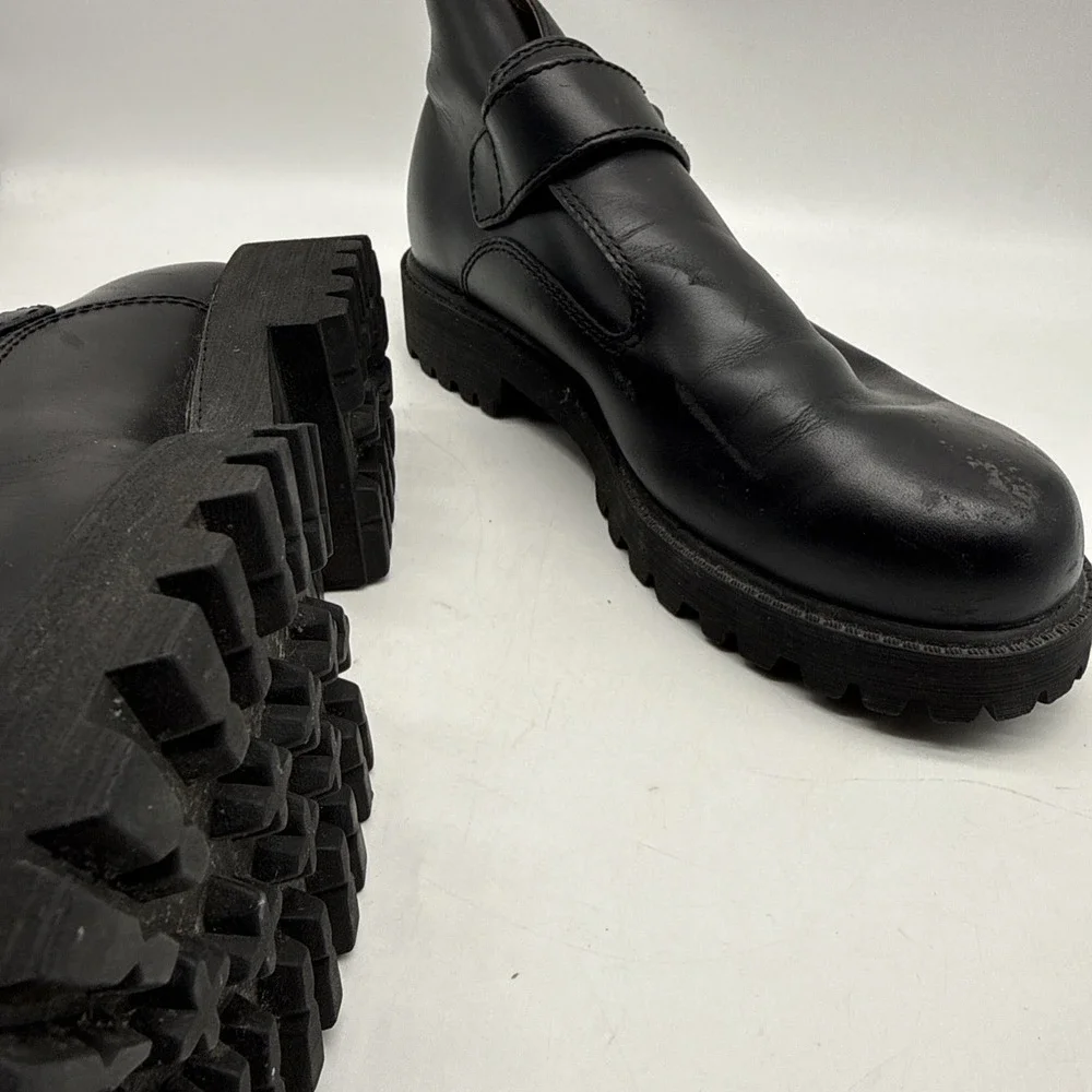 SKECHERS Boot 7.5 Leather Chunky Sole‎ Monk Strap Grunge Goth Cyberpunk Y2K